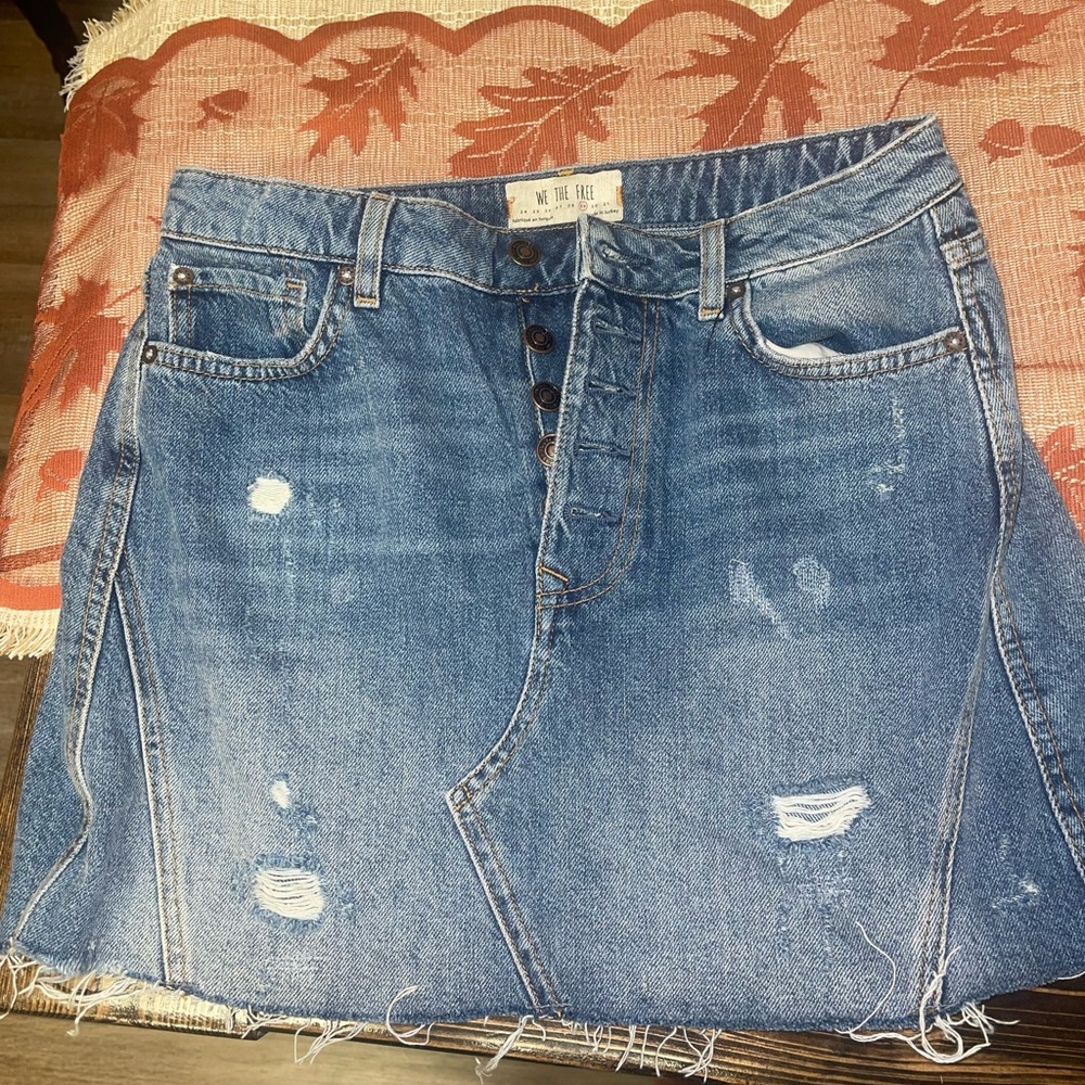 Distressed Free People Jean Skirt